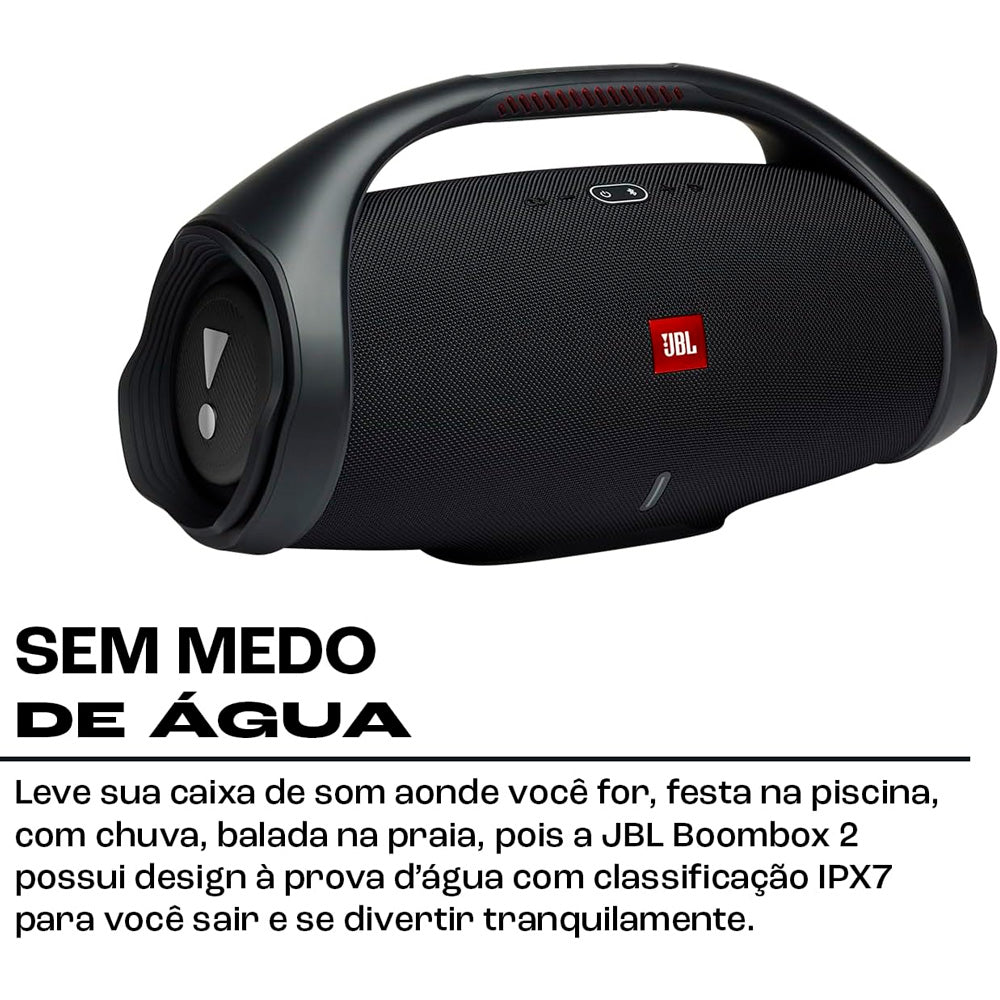 Caixa de Som Portátil JBL Boombox 2, RMS 80W, Bluetooth 5.1, À Prova D'Água, JBLBOOMBOX2BLK, Preto