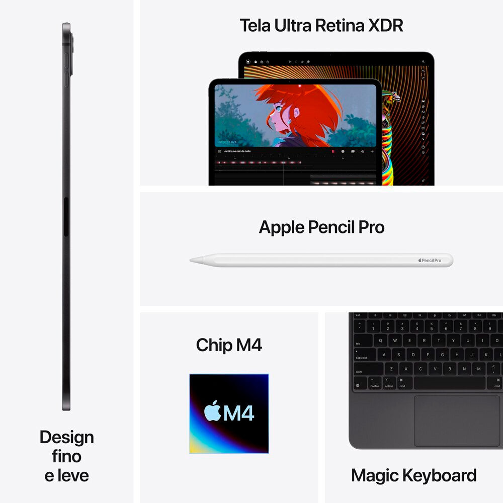 Tablet iPad Pro Apple, Tela 11", 1TB, Chip M4, Wi-Fi, Câmera Traseira 12MP, iPadOS 17