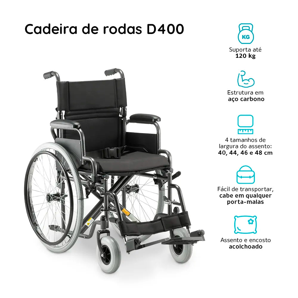 Cadeira de Rodas Aço Dobrável até 120 Kg D400 Dellamed - Tamanho 46