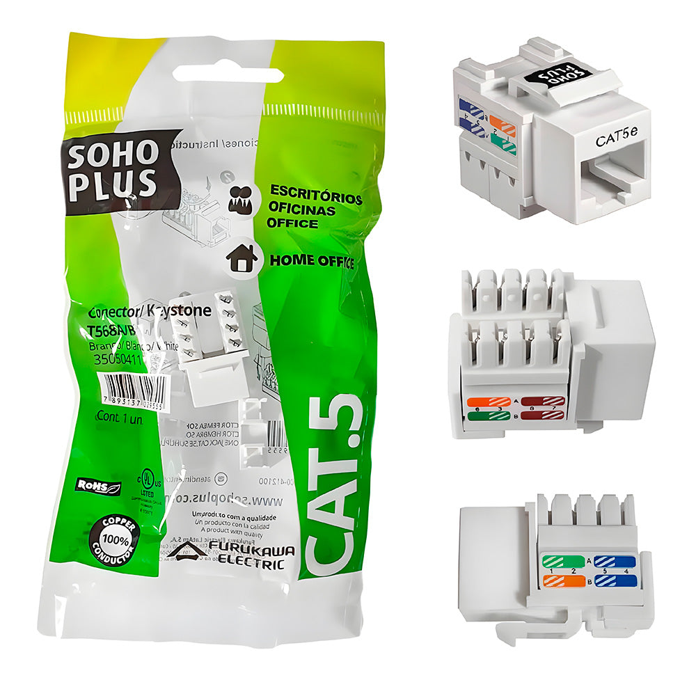 Conector Keystone Fêmea RJ45 CAT5, SohoPlus, Furukawa - Branco