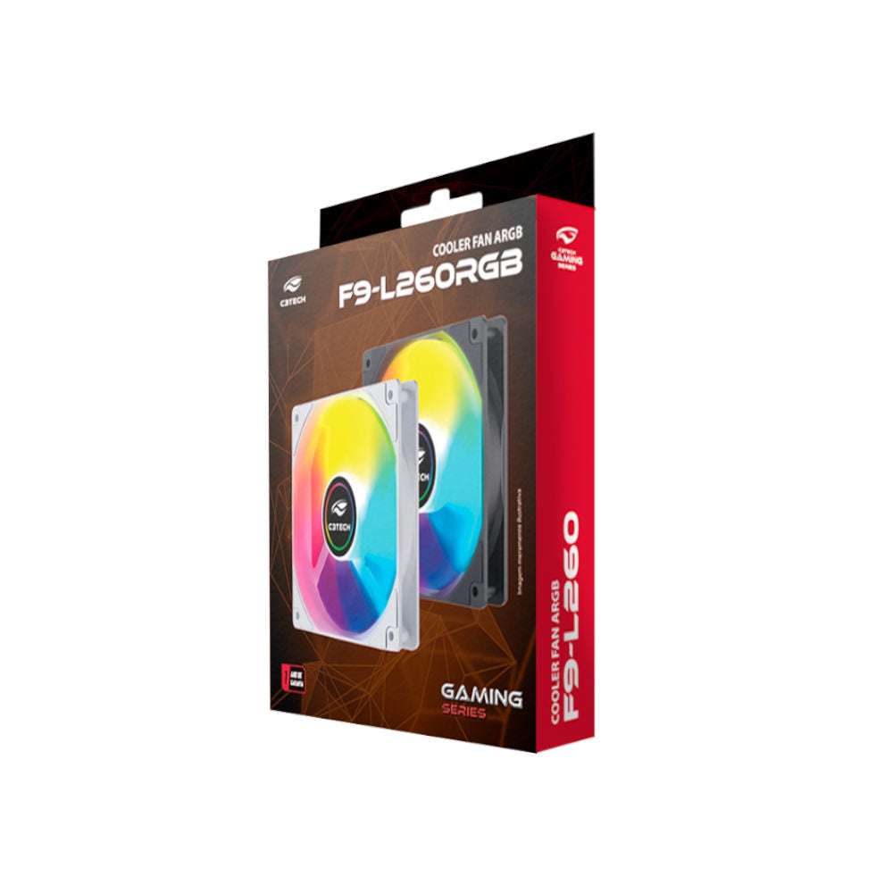 Cooler Fan F9-L260BK Argb 12cm C3Tech 120 mm 9 lâminas, Rolamento Hidráulico, Molex 4‑pinos, 1200 RPM, 35 CFM - Preto