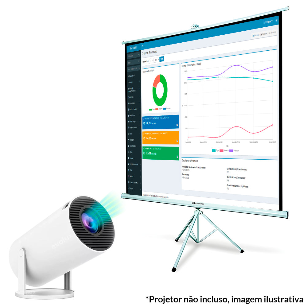 Tela de Projeção 180 x 180cm (4:3) 71" com Tripé Ajustável, Película Matte-White 1.0, Sistema Multiponto - Goldentec