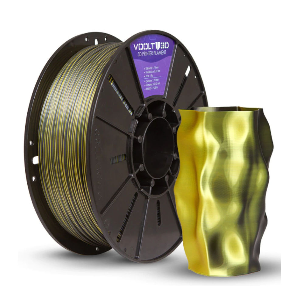 Filamento PLA Duo Color Dourado/Preto V-Silk High Speed Premium 1 Kg – Efeito Bicolor e Brilhante