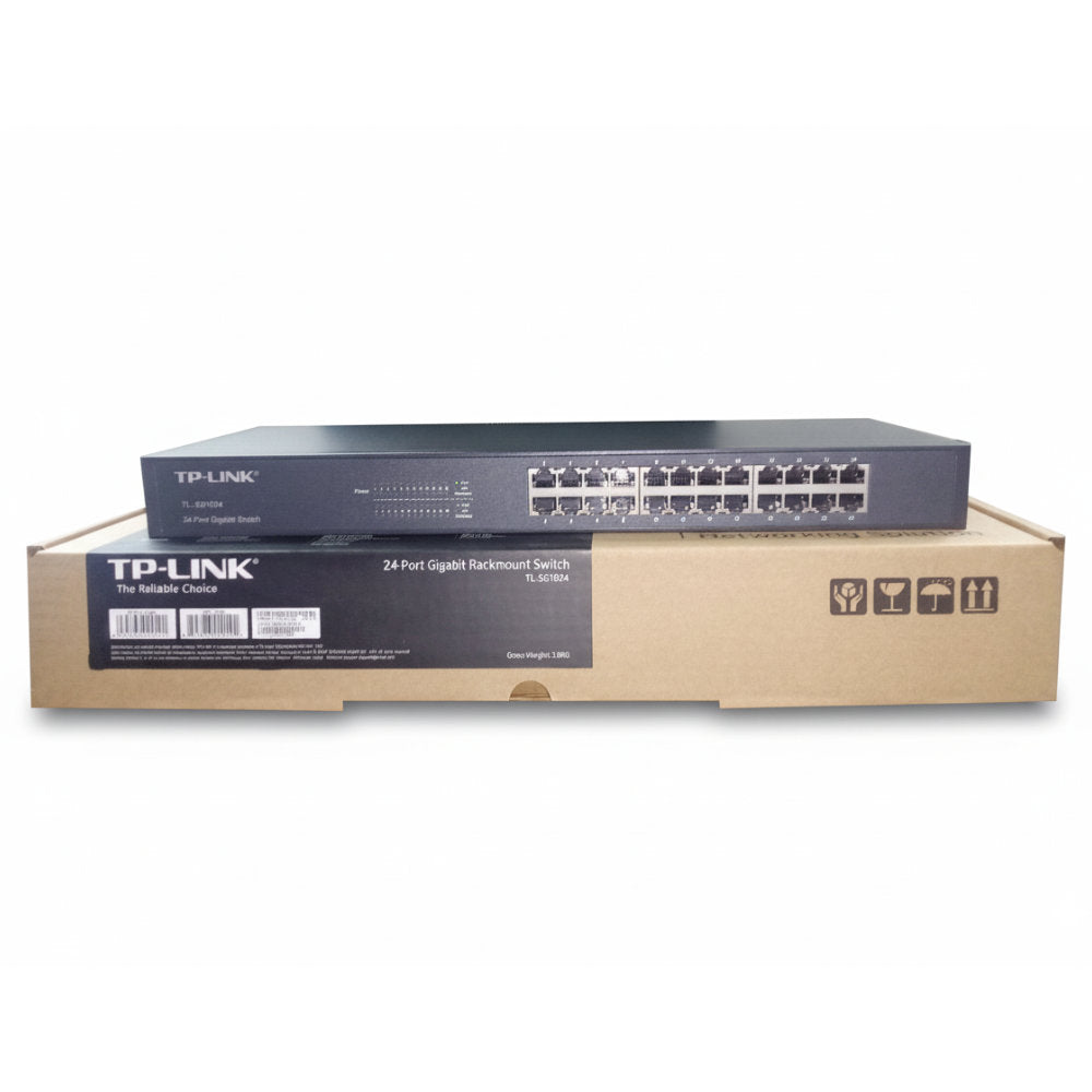 Switch TP-Link TL-SG1024 Gigabit (10/100/1000 Mbps) 24 Portas RJ45, Rack Aço, 48Gbps, Fanless, V14.0, Preto