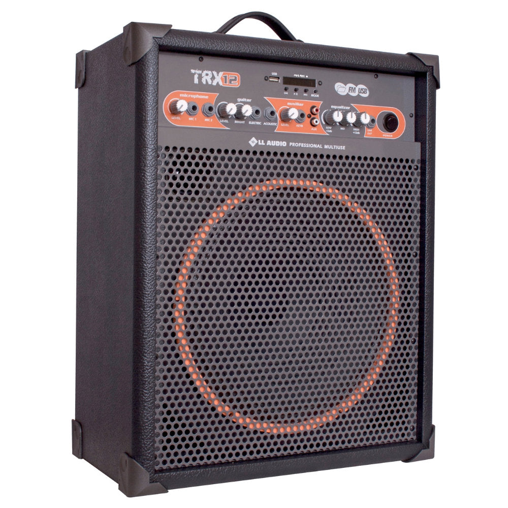 Caixa de Som LL Áudio TRX12 Amplificada, Multiuso, 80W RMS, Bluetooth, USB, FM, Microfone Sem Fio, Bateria 6h, Preto