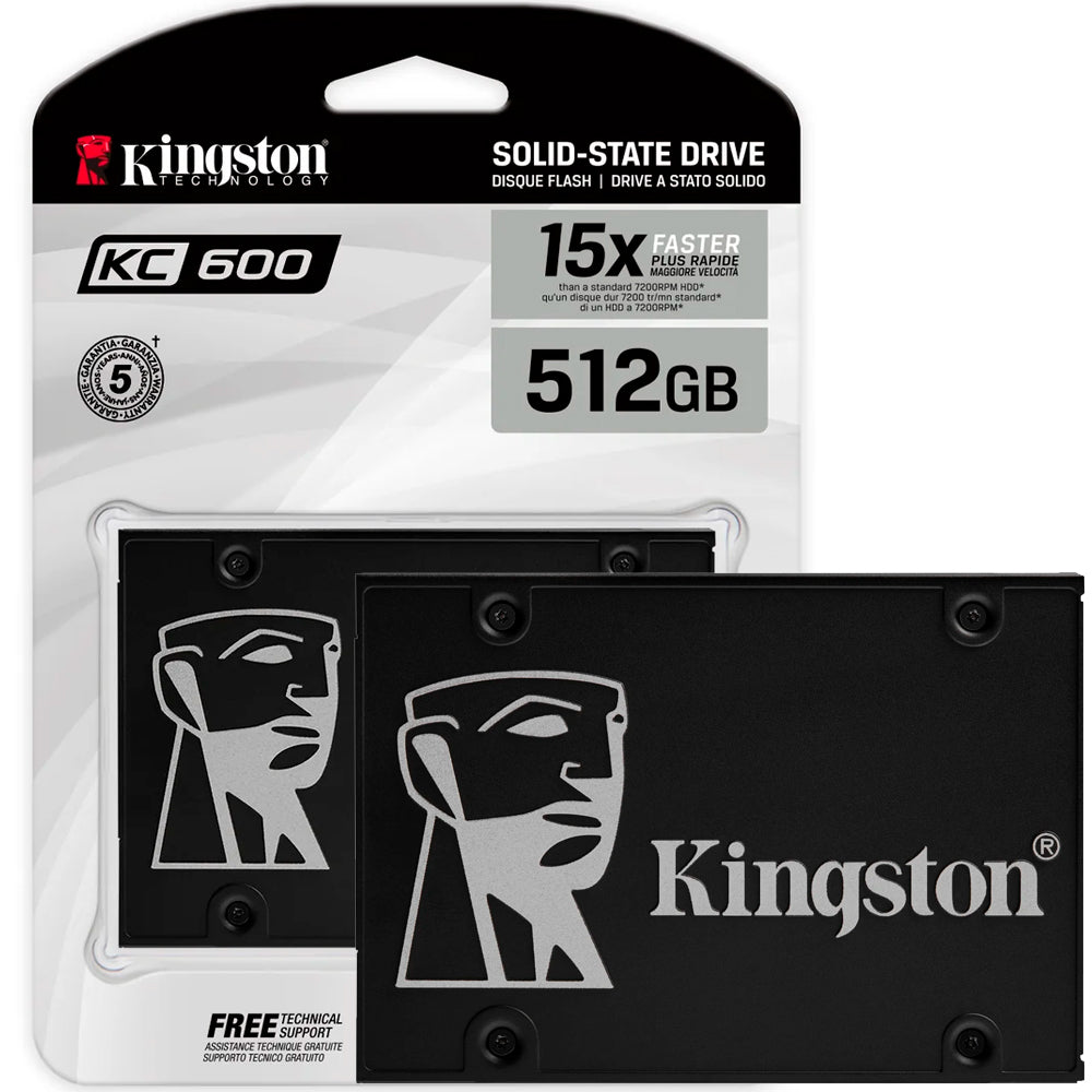 SSD Kingston 512GB, KC600, SATA III, Leitura 550MB/s e Gravação 520MB/s, SKC600/512G