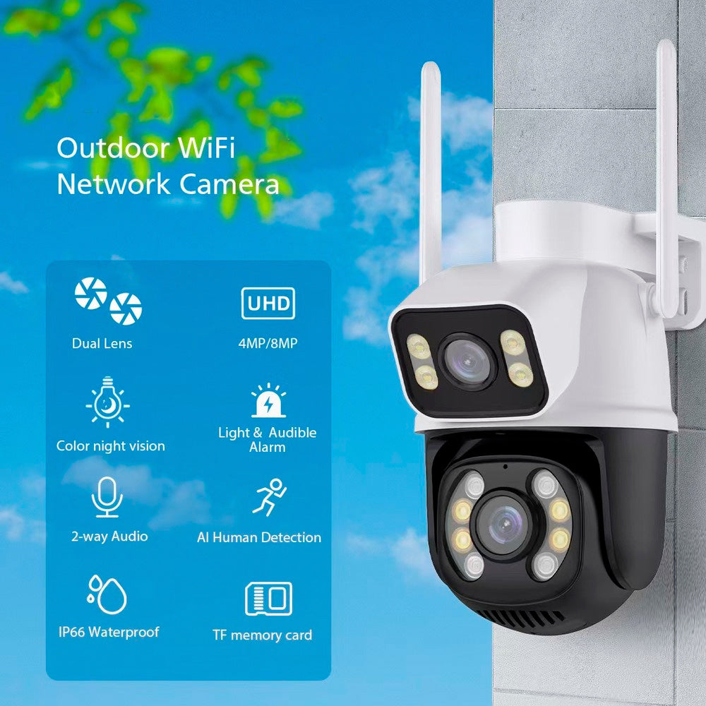 Câmera de Segurança Lente Dupla, Giratória, Wi-Fi, Visão Noturna, Sensor IR, Aúdio Bidirecional, Aplicativo ICSEE, A-28