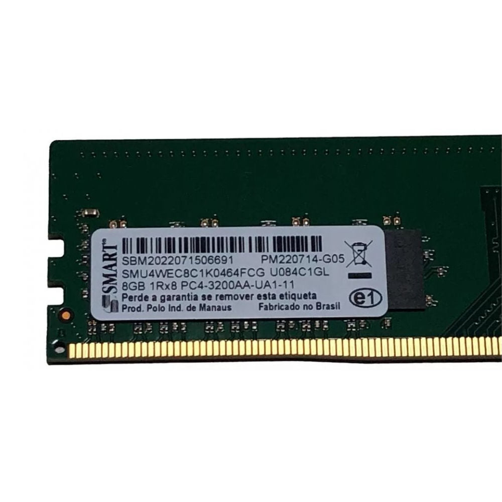 Memória RAM Desktop Smart 8GB DDR4 3200MHz 1Rx8 PC4-25600 CL22 1.2V UDIMM 288-PiN