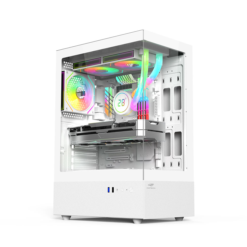 Gabinete Gamer C3Tech Aquário MT‑G860WH, Mid Tower, Vidro Temperado, Compatível Water Cooler, S/ Fonte, Branco-Aquarius