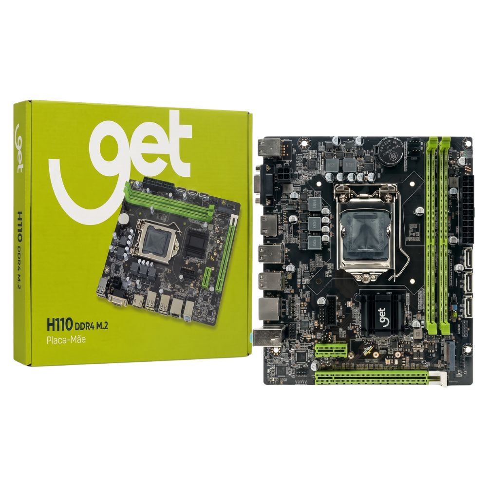 Placa-Mãe Get H110 DDR4 M.2 LGA 1151, Suporte Intel 6ª a 8ª Geração, SATA, HDMI, USB 3.0, NVMe, Micro ATX