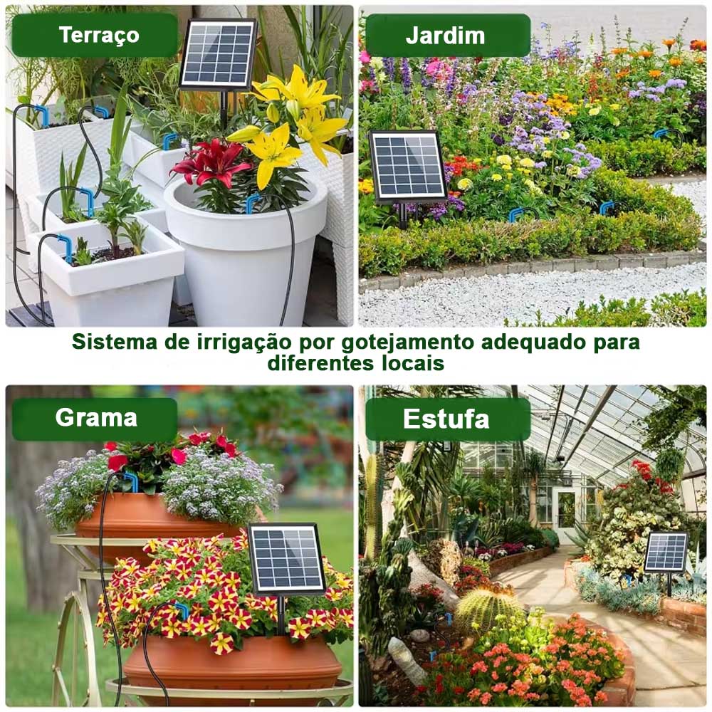 Kit de Irrigação Alimentado Com Painel Solar de 2W, Com Sistema de Rega Automático