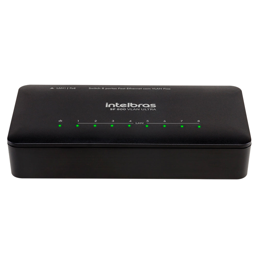 Switch Intelbras 8 Portas Fast Ethernet Poe Passivo 12-24V Com VLAN Fixa 10/100 Mbps -SF 800 VLAN Ultra- Anti Surto