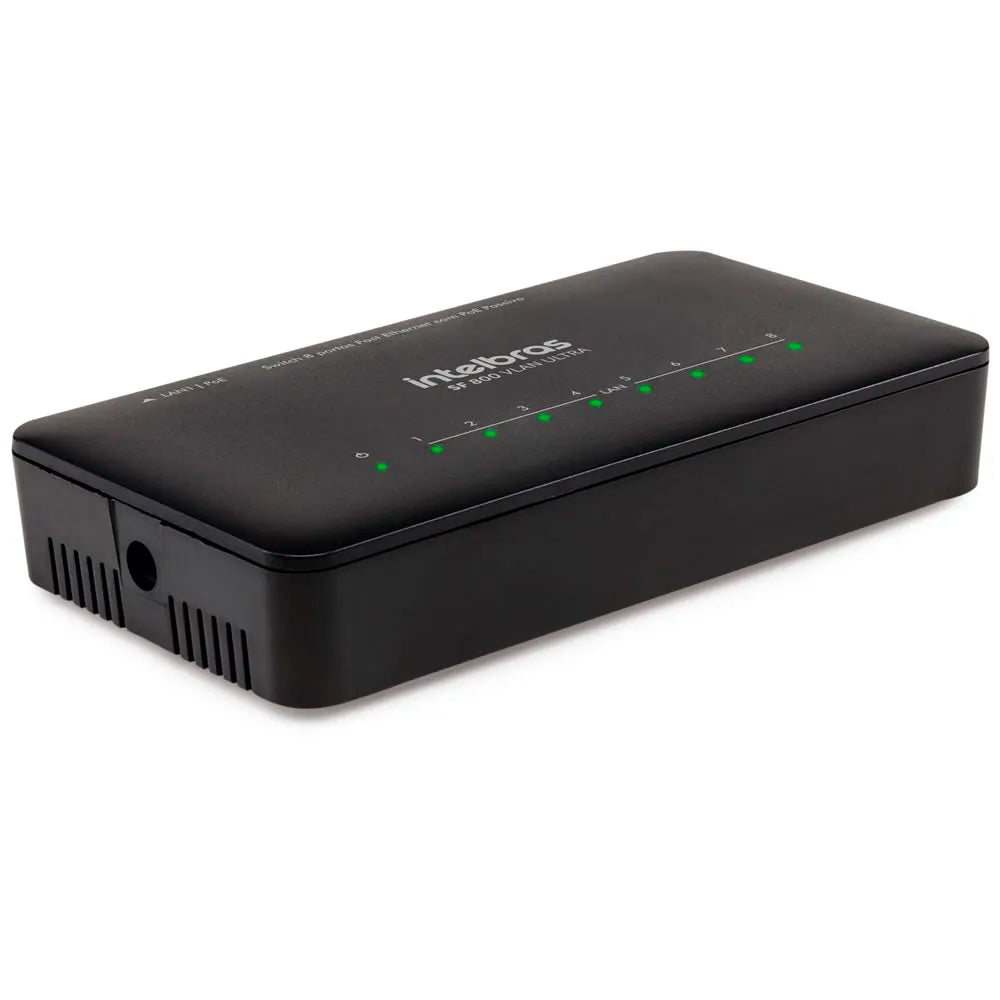 Switch Intelbras 8 Portas Fast Ethernet Poe Passivo 12-24V Com VLAN Fixa 10/100 Mbps -SF 800 VLAN Ultra- Anti Surto