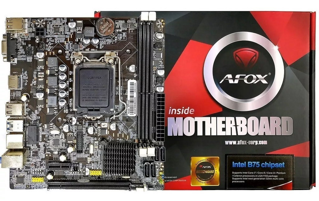 Placa Mãe 1155 Afox Ib75-Ma5 Ddr3 Vga Hdmi Usb 3.0 Som Rede