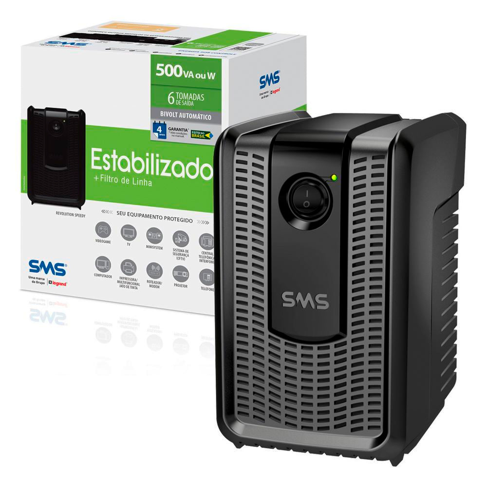 Estabilizador SMS Revolution Speedy 500VA, Entrada Bivolt Automático e Saída de 115V, 6 Tomadas NG 637