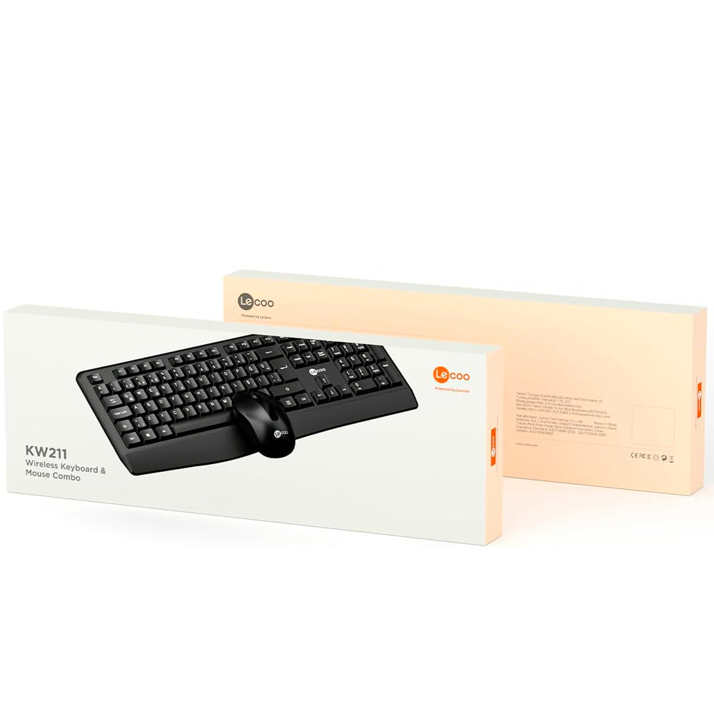 Kit Teclado Membrana ABNT2 e Mouse Óptico 3 Botões, DPI 1.600, Wireless 2.4GHz, KW211 Lecoo - Preto