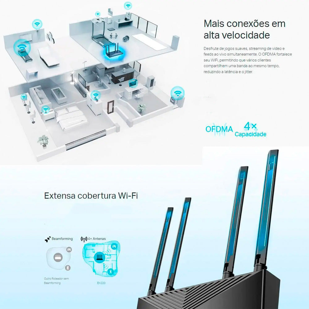 Roteador Tp-Link EX511 AX3000 Dual Band Gigabit / 2.4GHz / 5GHz / Wi-Fi 6 / 4 Antenas - Preto