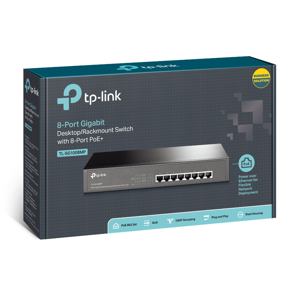 Switch TP-Link TL-SG1008MP Gigabit 8 Portas RJ45 10/100/1000Mbps PoE+ 802.3af/at, 126W (30W/porta), Desktop/Rack