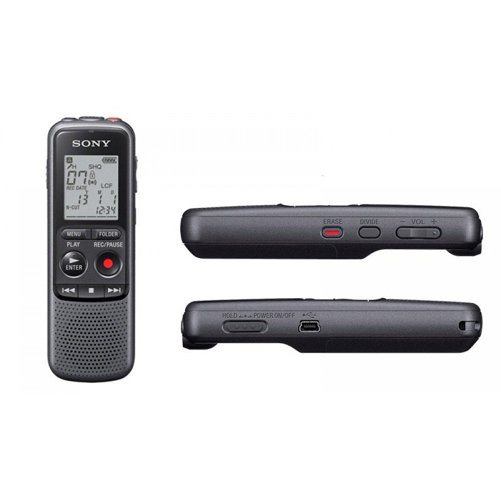 Gravador de Voz Digital Sony ICD-PX240, 4GB com Reprodução de Áudio e Gravação em MP3, Portátil, Preto