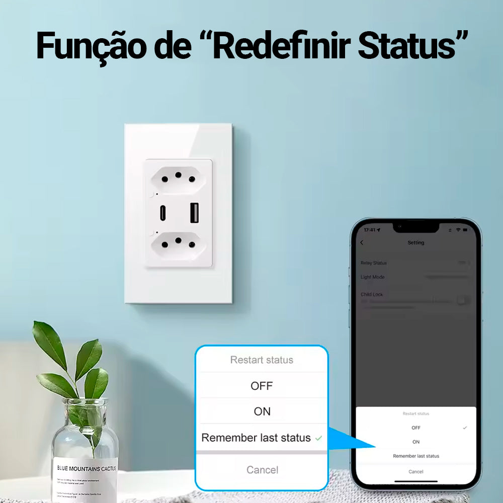 Tomada Dupla Inteligente, Zigbee, 3 Pinos, Uma Entrada USB e Uma USB-C, 16A, Compatível Com Alexa e Google Home, Branco