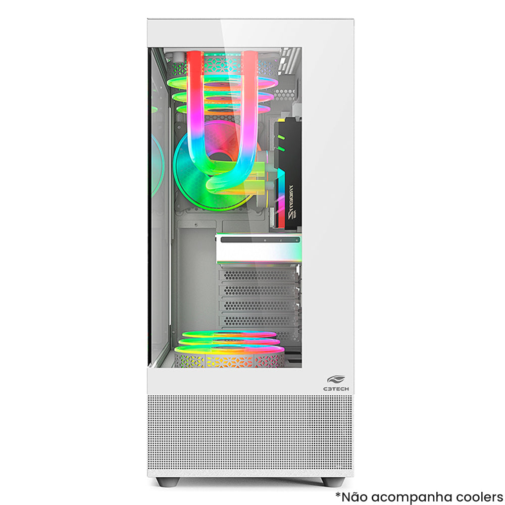 Gabinete Gamer C3Tech Aquarius MT-G850WH, Mid Tower, Lateral e Frontal Em Vidro Temperado, Sem Fonte - Branco
