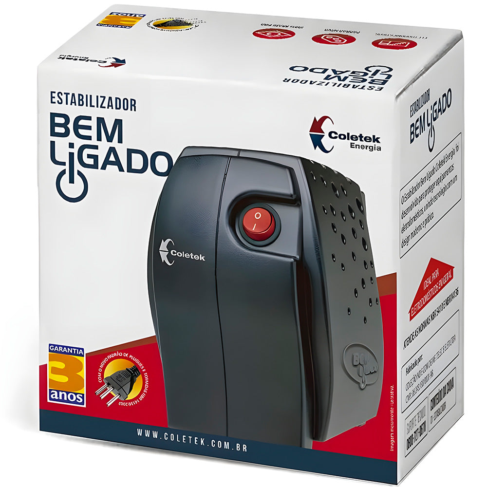Estabilizador Bivolt ES-300VA Entrada 115/220V Bivolt Manual- Saída 115V Mono Bem Ligado Coletek Energia