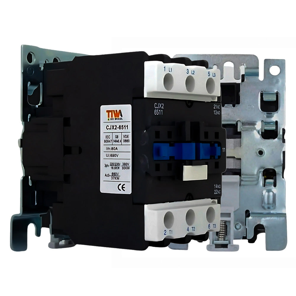 Contator Tripolar, 65A, 220V, LC1D-6511, 1 Polo Auxiliar, CJX2, Telemecanique - Tiwa