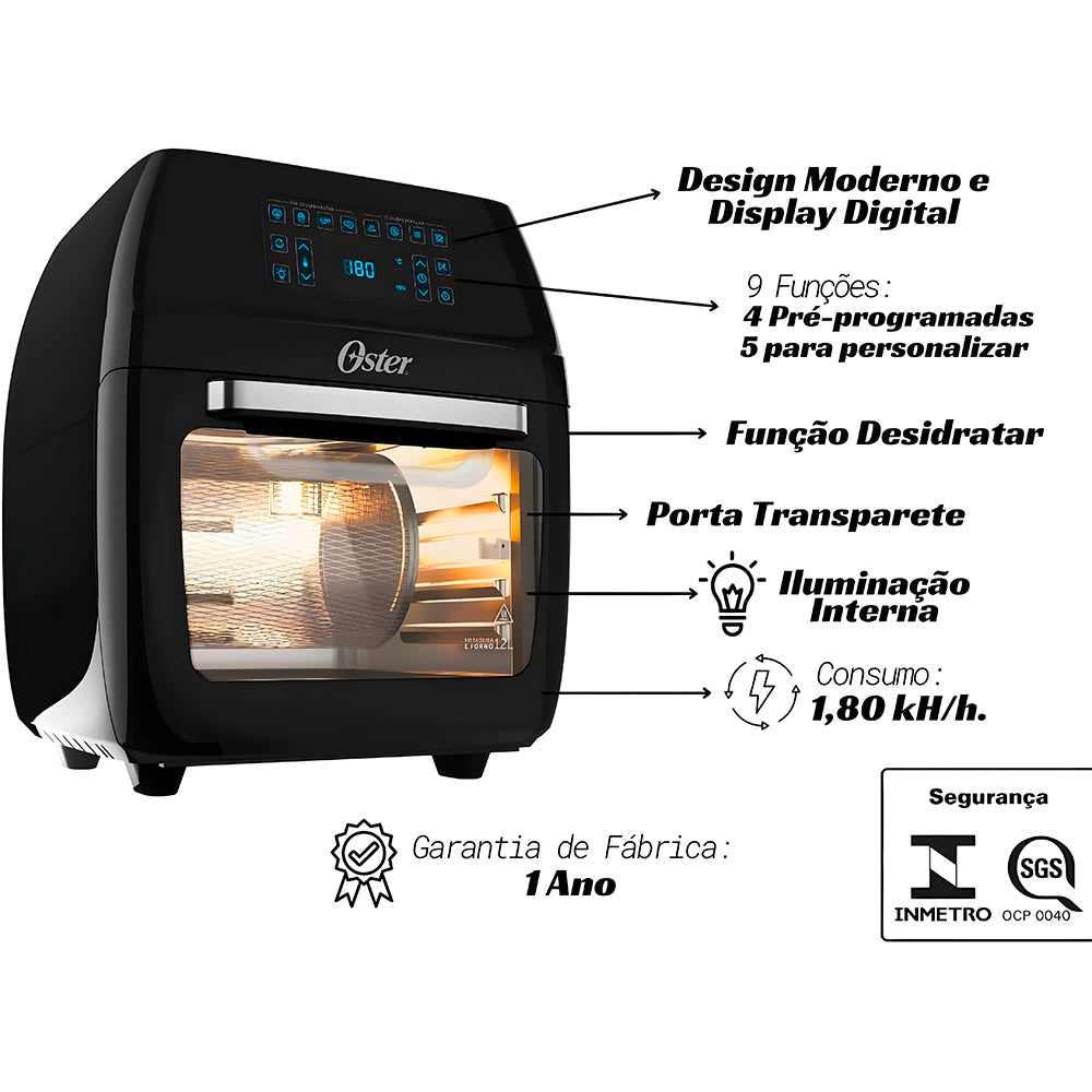 Fritadeira Forno 3 em 1 Oster 220V 12 Litros - OFRT780, Modelo: OFRT780-220V - Preto