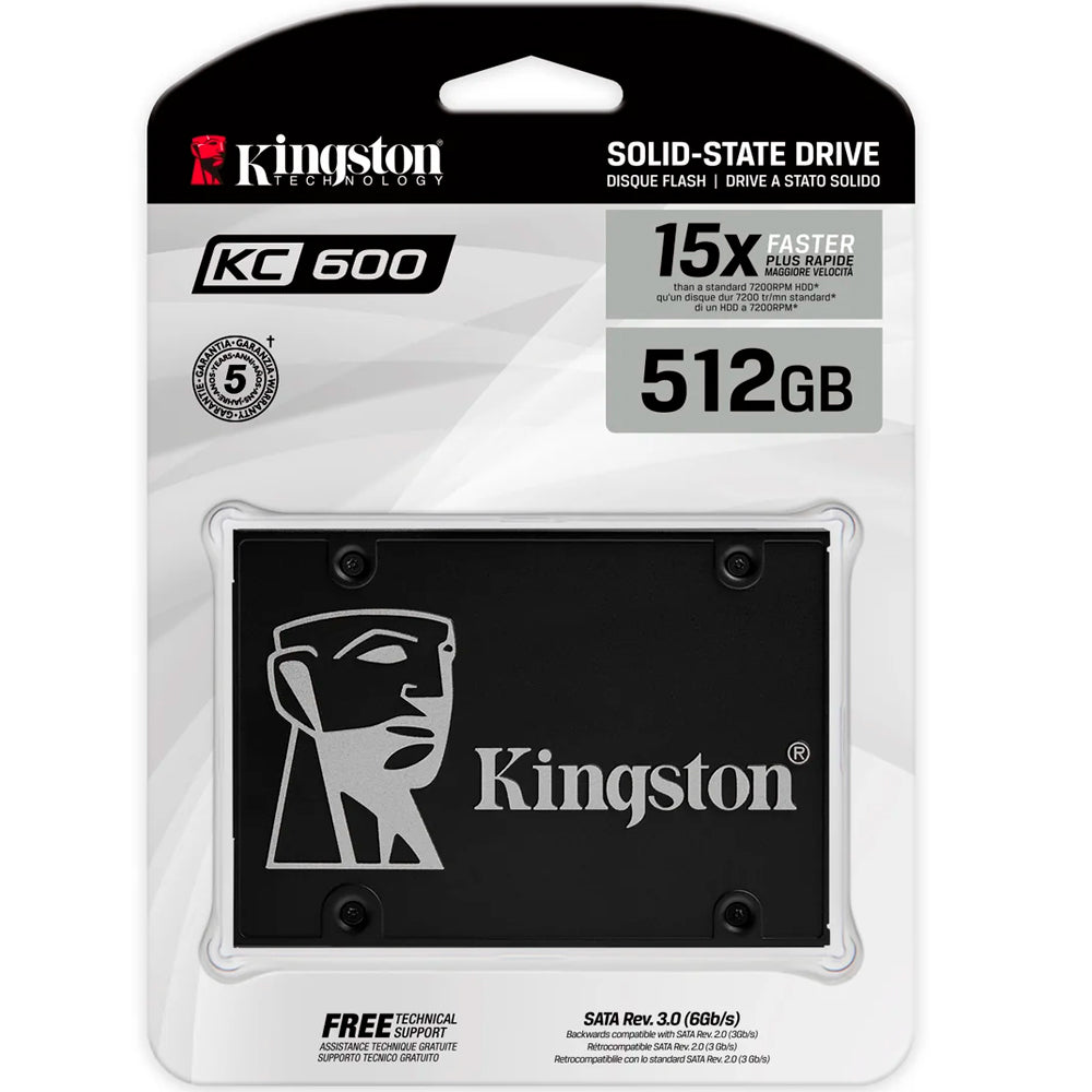 SSD Kingston 512GB, KC600, SATA III, Leitura 550MB/s e Gravação 520MB/s, SKC600/512G