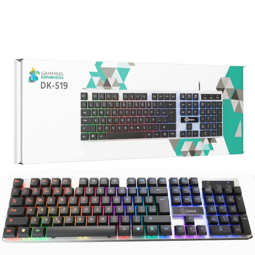 Teclado Usb Dukie K-518 Com Retroiluminação RGB, Feito em Membrana Com Design Ergonômico