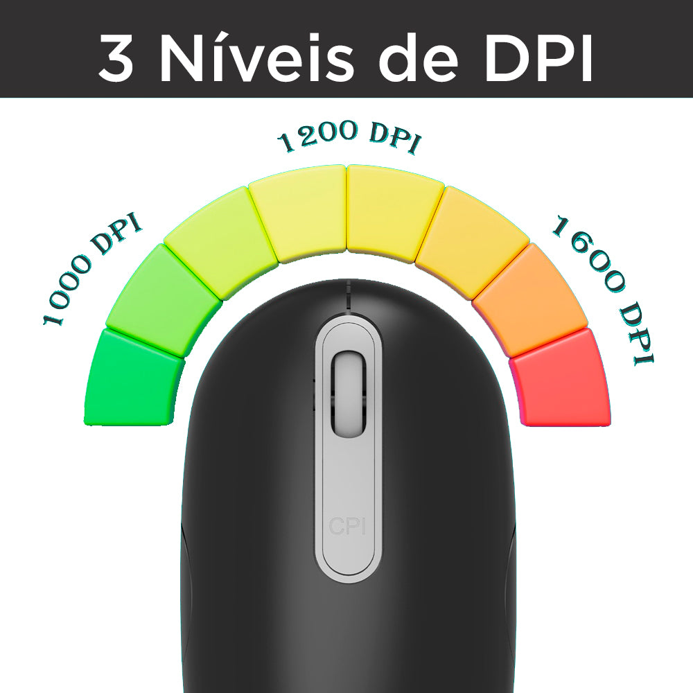 Mouse Sem Fio, Lenovo Lecoo, Recarregável, WS207, 4 Botões, 1.600 DPI, Preto