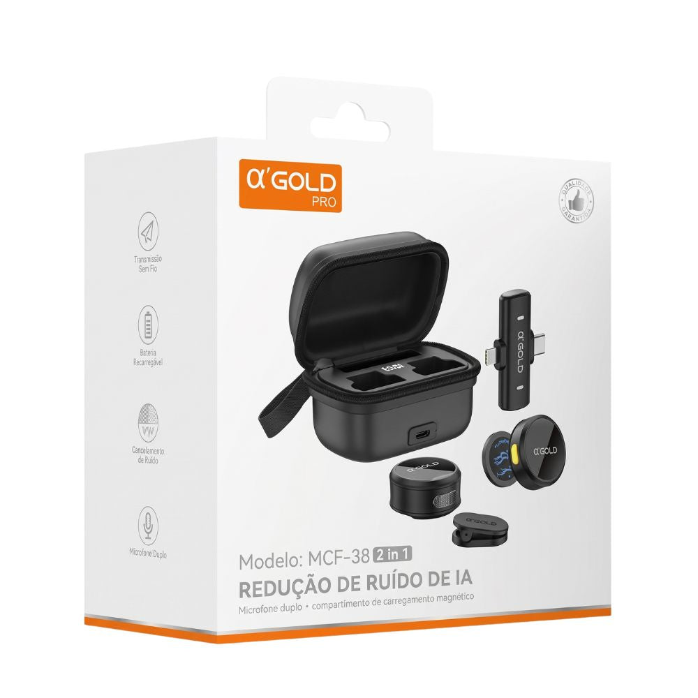 Microfone Lapela Duplo Sem Fio Agold Mcf-38 Redução Ruído