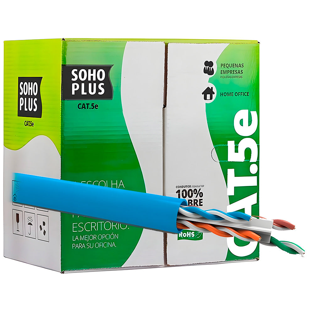 Caixa de Cabo de Rede Soho Plus CAT.5e - 24AWGX4P ROHS AZ 100% Cobre 305 Metros - Azul