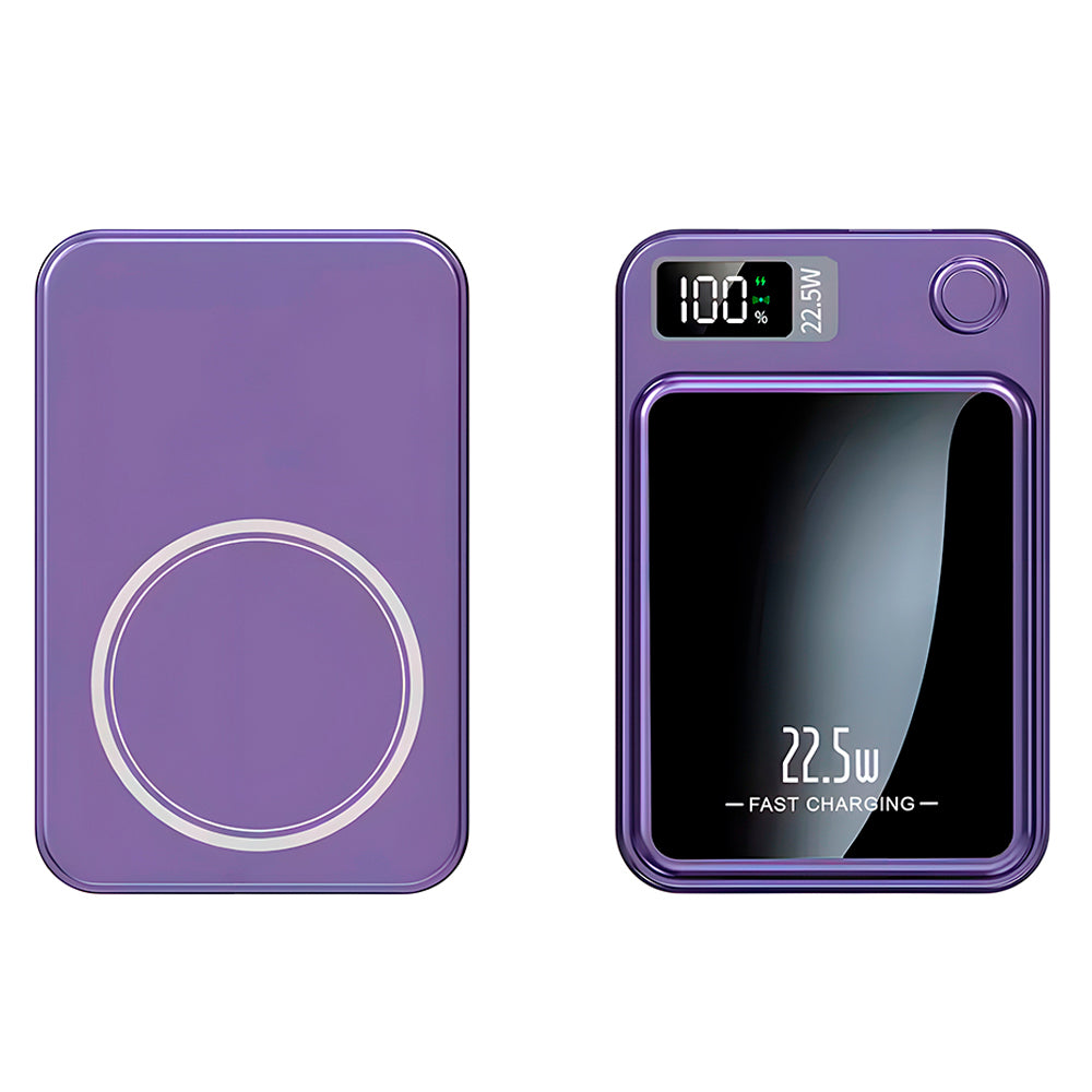 Carregador Portatíl Power Bank Magnetico 30000mAh, Com Uma Entrada USB e Uma Entrada USB-C - Roxo
