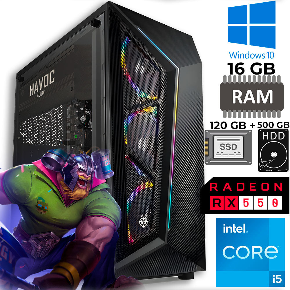 Computador Gamer Core i5 3470, SSD 120GB e HD 500GB, RAM 16GB, Placa Vídeo 4GB RX 550, Tower Com 3 Fans, 400W, 80 Plus