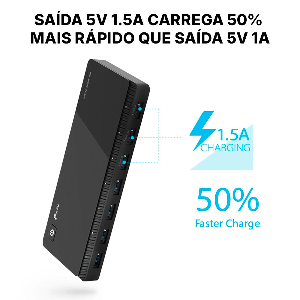 HUB USB 3.0 TP Link UH700, com 7 Portas Velocidade 5 Gbps, Fonte Externa 12V 2.5A 3 Portas 1.5A, Chipset VIA VL812
