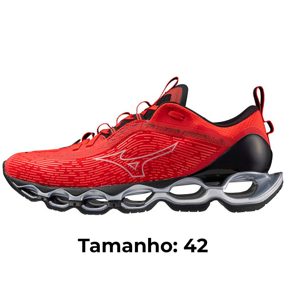 Tênis Mizuno Wave Prophecy 13 Masculino, Tamanho 42, Vermelho, Infinity Wave, U4ic, X10, Drop 10.5mm