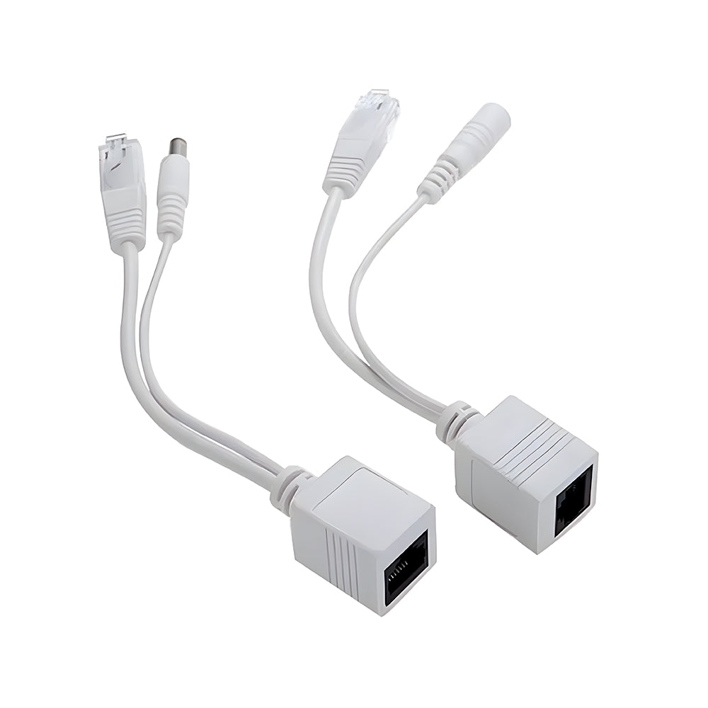 Adaptador de Cabo Injetor PoE, Par Macho e Fêmea, 5V/ 12V/ 24V/ 48V, Até 40m de Distância, Branco - FC