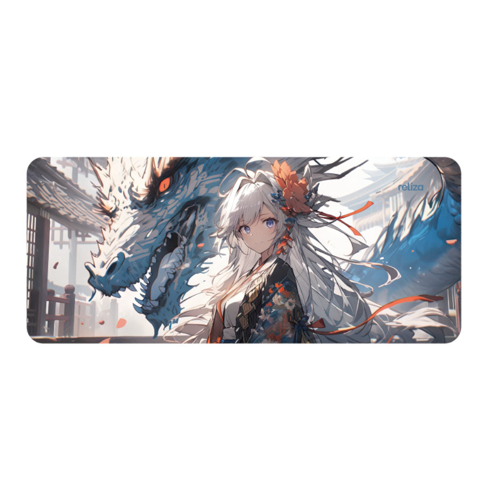 Mouse Pad Gamer 30x70cm, Neoprene Legítimo, Base Antiderrapante, Reliza - Estampa Guardiã do Dragão Celestial