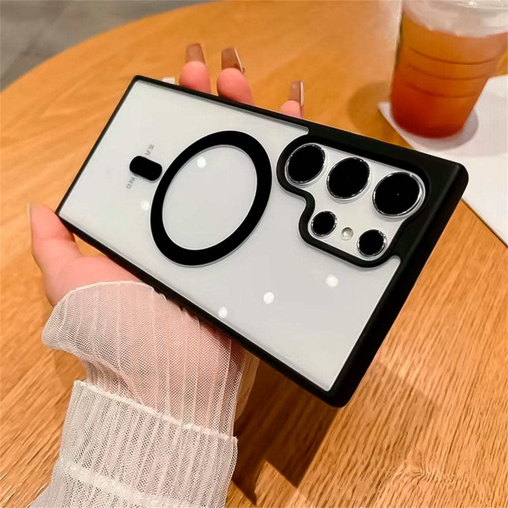 Capa Transparente Com Suporte A Carregamento Magnético Para Samsung S24 Ultra - Preto