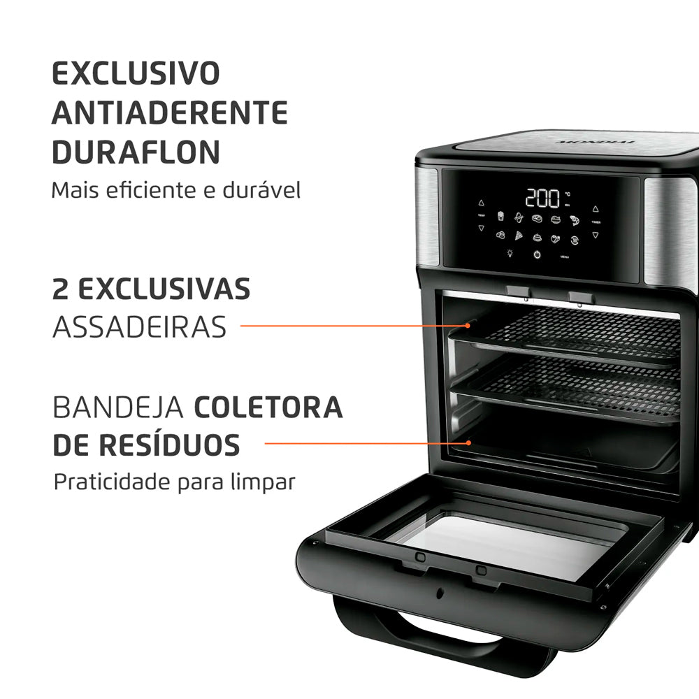 Fritadeira Air Fryer Forno Oven 12 Litros, Mondial, Preto/Inox, 2000W, - AFON-12L-BI, 220V
