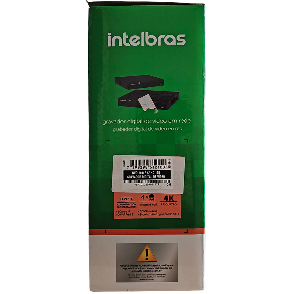NVR Gravador de Vídeo Intelbras, Com 4 Canais, NVD 1404-P, Com 4 Portas PoE, Até 4K, Com HD de 1TB