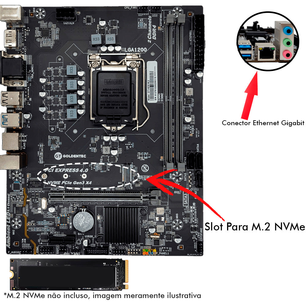 Computador Core I5-10600, RAM DDR4 8GB, SSD 480GB, GT-H510 Com Slot M2, Rede Gigabit, MT-32BK, Windows, Mousepad Brinde