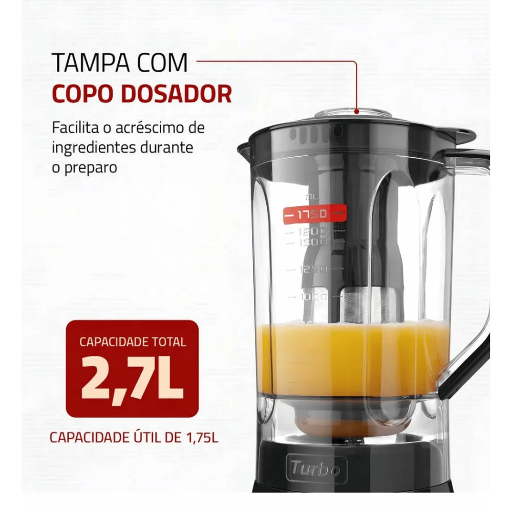 Liquidificador Mondial L-900 FB Com Filtro ,Copo de Acrílico, 5 Velocidades + Pulsar, 900W, 220V - Preto