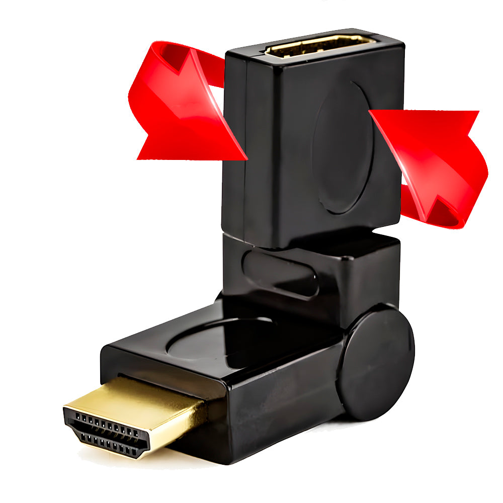 Adaptador HDMI Macho x HDMI Fêmea Dobrável em 180° e Rotativo em 360° - Preto