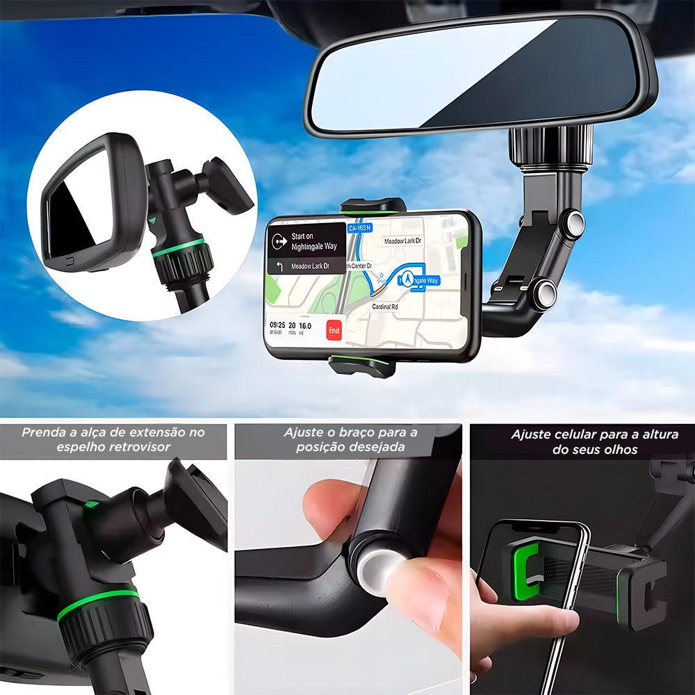 Suporte Veicular Para Celular, Universal, Multifuncional, 360 Graus, Preto/Cinza