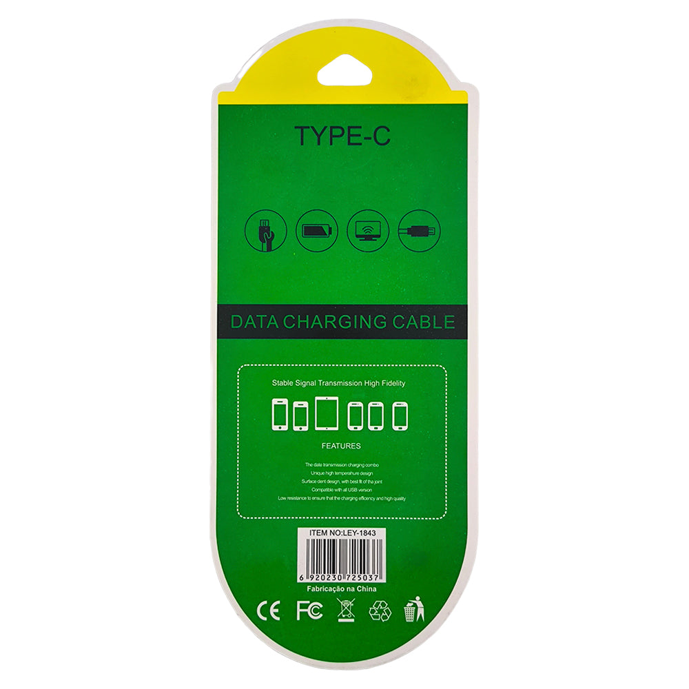 Cabo USB Para Tipo-C, Carregamento Rápido, 25W, 1 Metro de Comprimento, Preto, Caixa Verde