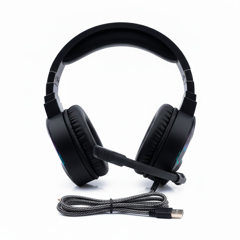 Headset Gamer USB Hatchet PH-G730BK C3Tech, Over-Ear, Microfone Integrado, Iluminação RGB, Áudio Virtual 7.1 - Preto