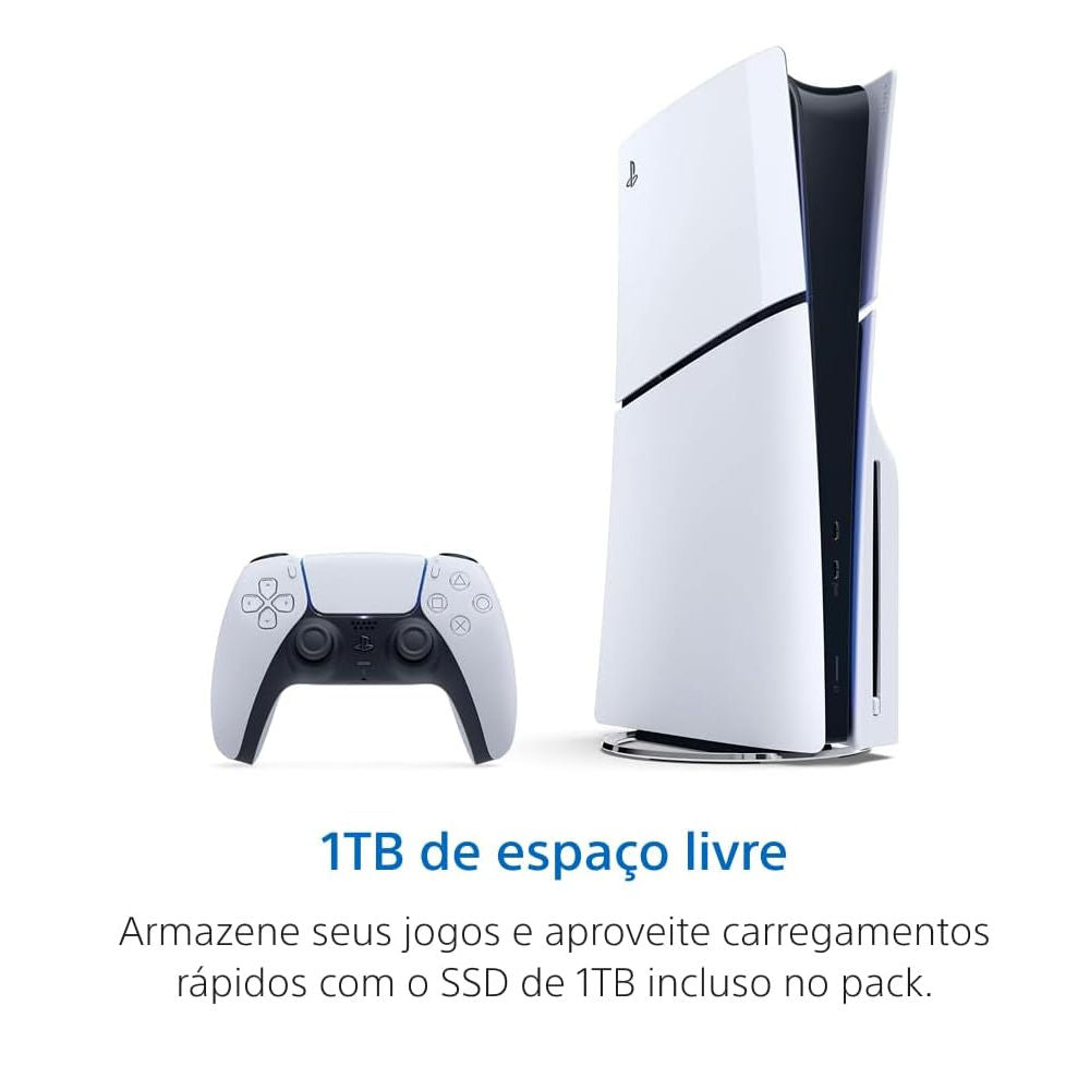 Console PlayStation 5 Slim Sony 1TB - 4K HDR, Leitor de Disco, 1 Controle DualSense Sem Fio + 2 Jogos Inclusos, Branco