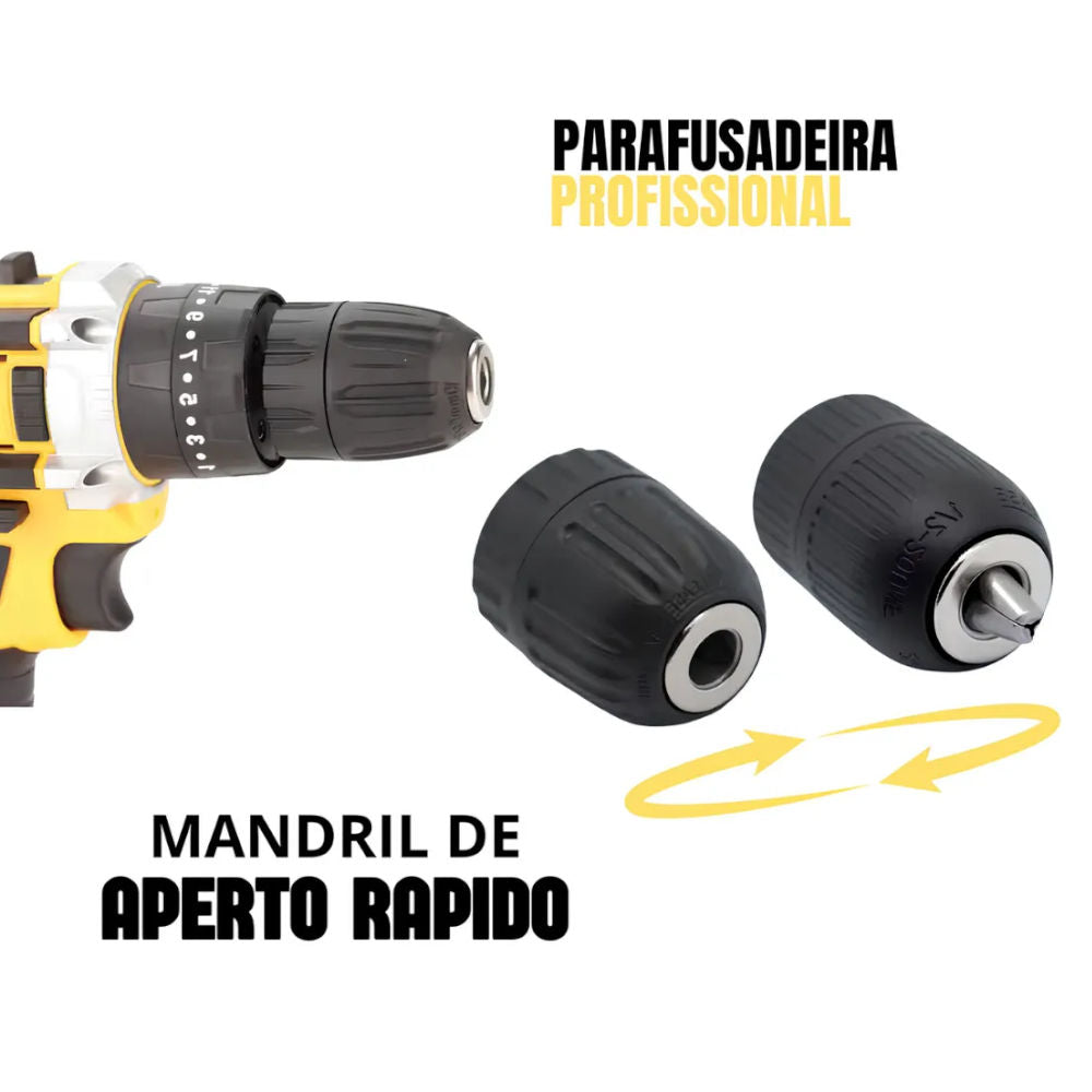 Parafusadeira Furadeira De Impacto Profissional 21v TB-21PX 2 Baterias Sem Fio E Acessórios Com Maleta 60Hz Amarelo